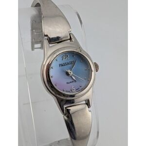 Passages Watch Women Pink/Blue Dial Silver 6.5" Band- New Battery
